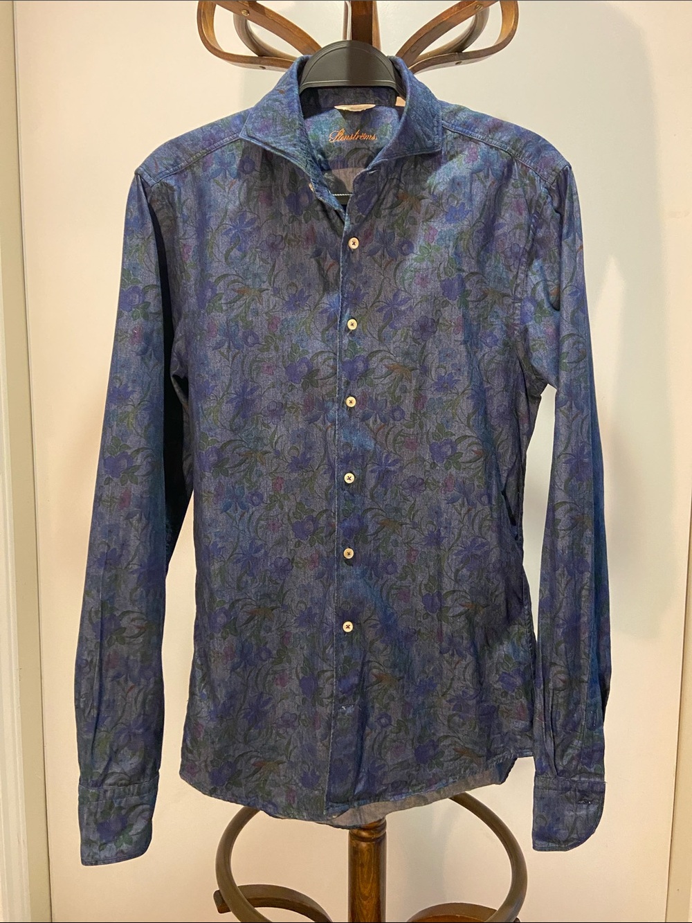 Stenstroms Slimline Men's Blue Floral Long-Sleeve Button-Down Shirt